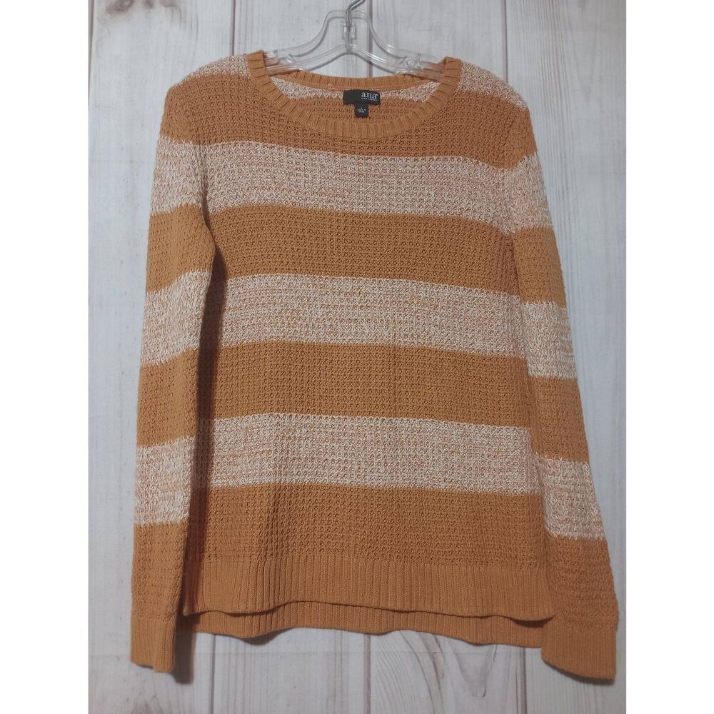 ana A New Approach Striped Waffle Knit Sweater Mustard Yellow Cream Womens L